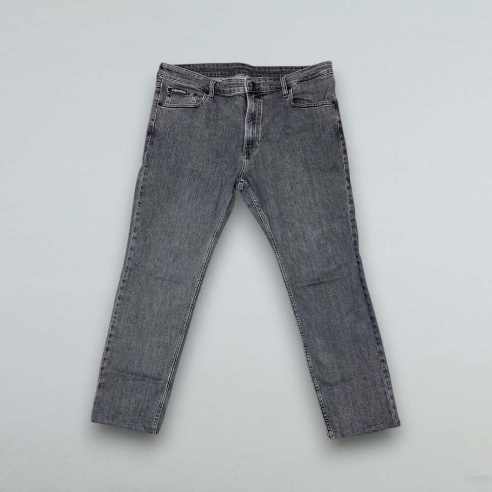 Men’s Slim Fit Gray Stretch Denim Jeans W38 L30 Distressed Pocketless Back